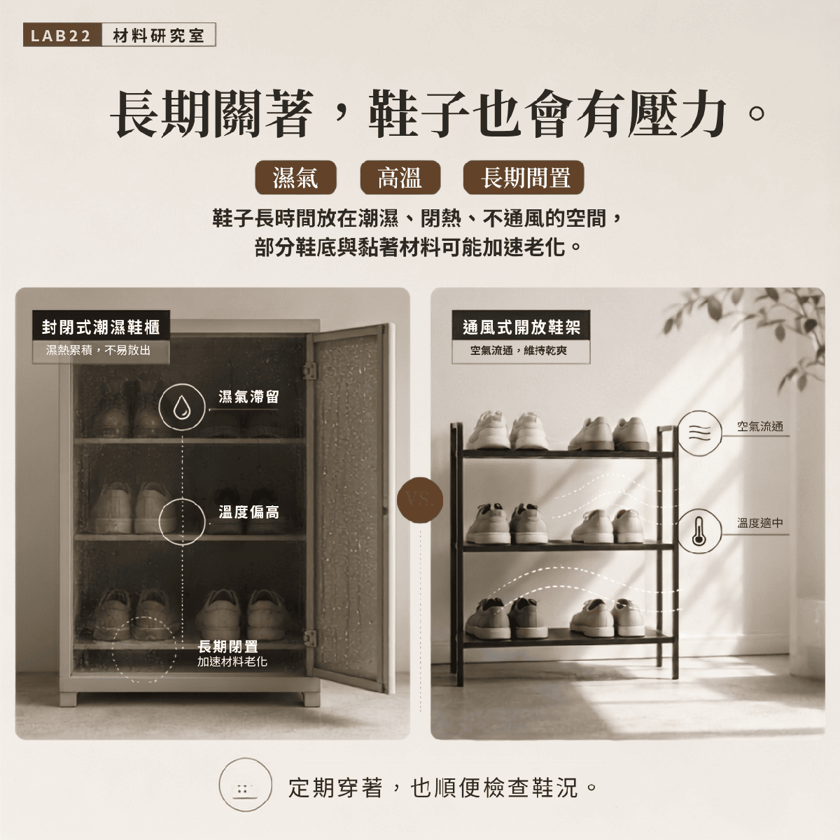 封閉式潮濕鞋櫃與通風式開放鞋架的鞋子收納方式比較